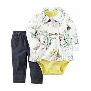 Carter's Floral Lightweight Pea Coat Wood Style Buttons Boho Infant  12 months